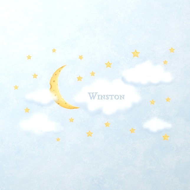 Cheesy Moon & Stars Personalized Fluffy Cloud Kids Wall Decal (Insitu 1)