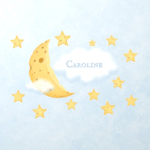 Cheesy Moon  Stars Personalized Fluffy Cloud Kids Wall Decal