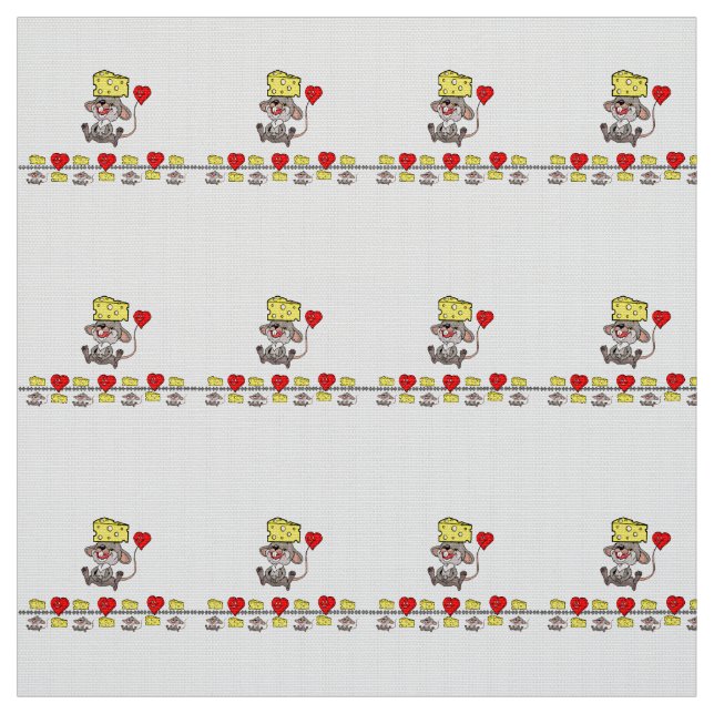 Cheesy Mousey Kisses Red Hearts Fabric  (Swatch)
