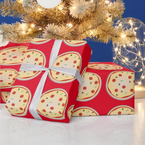 Cheesy Pizza  Pepperoni Meat Pie Pattern Wrapping Paper
