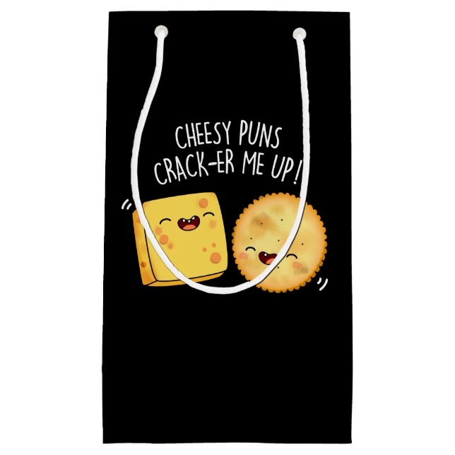 Cheesy Puns Crack-er Me Up Funny Cheese Pun Dark B Small Gift Bag (Front)