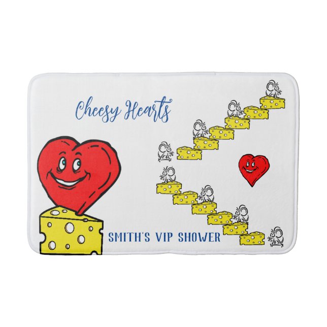 Cheesy Red Hearts Bathroom Bath Mat (Front)