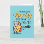 Cheesy You're Grate Funny Food Pun Valentine's Day Holiday Card<br><div class="desc">Funny Valentine's Day card for your loved ones. Perfect for those who love humor,  jokes and puns. A great Valentine's Day greeting card for husband,  wife,  boyfriend,  girlfriend or best friend. Celebrate love with laughter and humor. Personalize the message to fit your occasion.</div>
