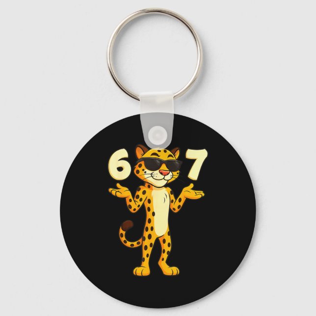 Cheetah 67 Meme Funny Kids Teens Gen Alpha Slang 6 Keychain (Front)