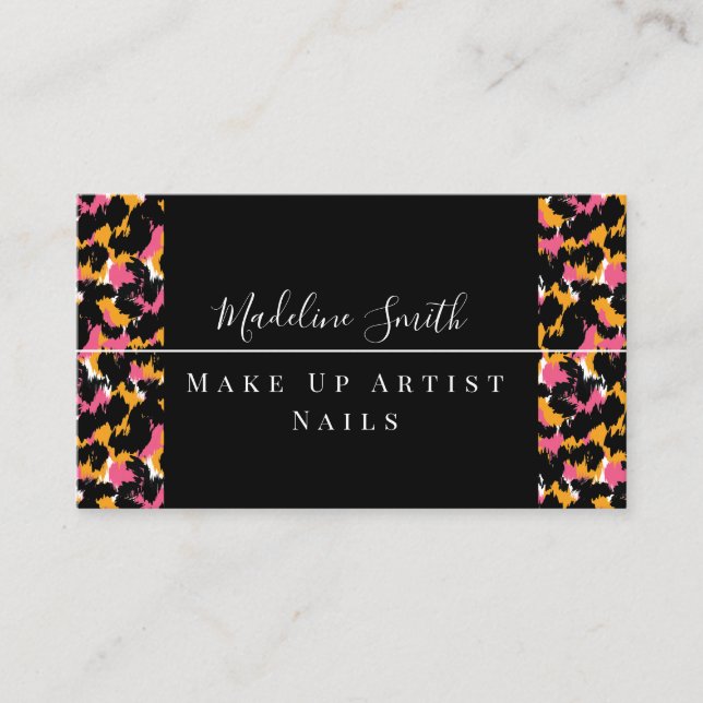 Cheetah Abstract Pink  Makeup Artist Business Card (Front)