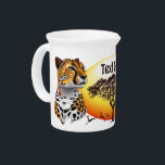 Cheetah African Feline Wild Animal Beverage Pitcher<br><div class="desc">The cheetah (Acinonyx jubatus) is a large cat and the fastest land animal. It has a tawny to creamy white or pale buff fur that is marked with evenly spaced, solid black spots. The head is small and rounded, with a short snout and black tear-like facial streaks. It reaches 67–94...</div>
