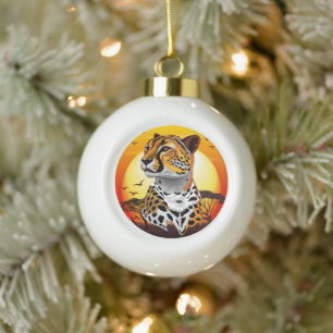 Cheetah African Feline Wild Animal Ceramic Ball Christmas Ornament