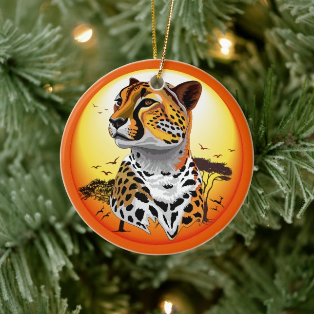 Cheetah African Feline Wild Animal Ceramic Ornament (Tree)