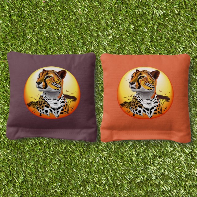 Cheetah African Feline Wild Animal Cornhole Bags (Grass)