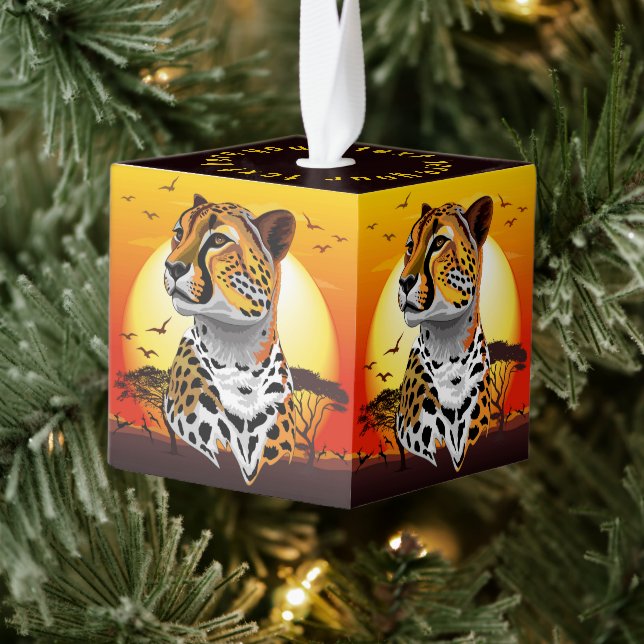Cheetah African Feline Wild Animal Cube Ornament (Tree)
