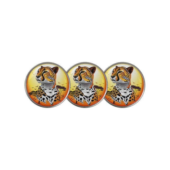 Cheetah African Feline Wild Animal Golf Ball Marker (3 Up)