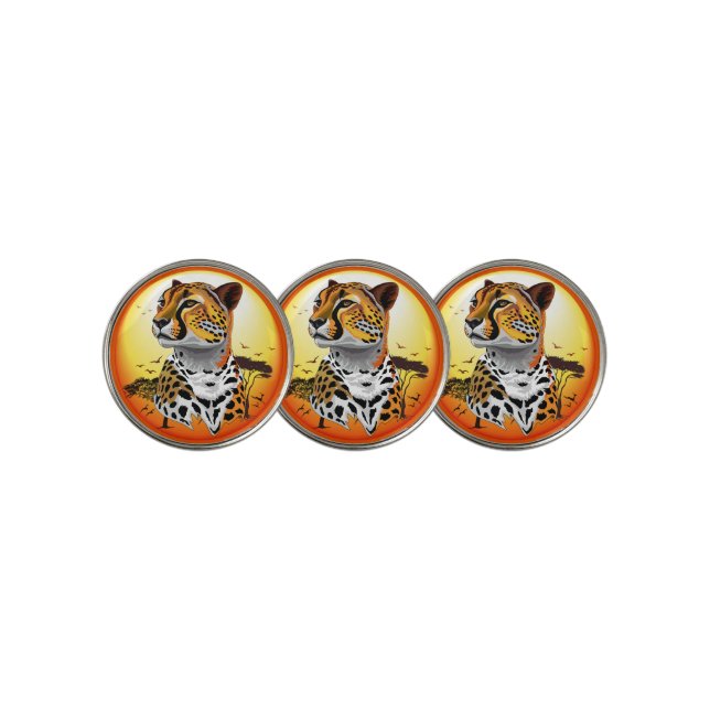 Cheetah African Feline Wild Animal Golf Ball Marker (3 Up)