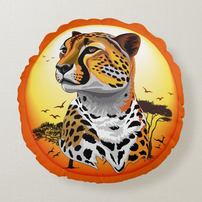 Cheetah African Feline Wild Animal Round Pillow (Front)