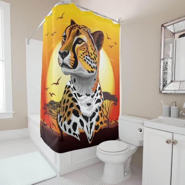 Cheetah African Feline Wild Animal Shower Curtain (In Situ)