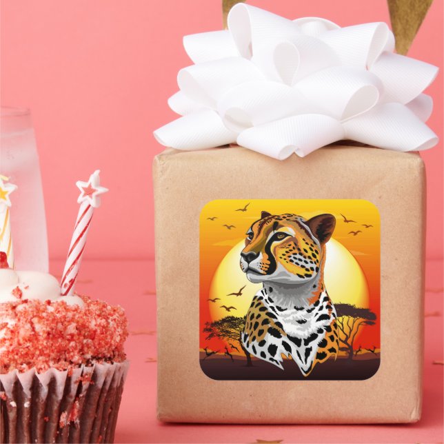 Cheetah African Feline Wild Animal Square Sticker (Party)