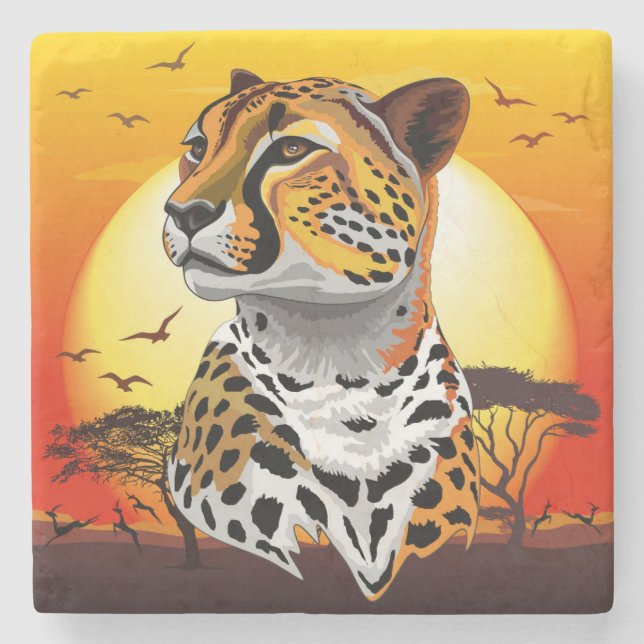 Cheetah African Feline Wild Animal Stone Coaster (Front)