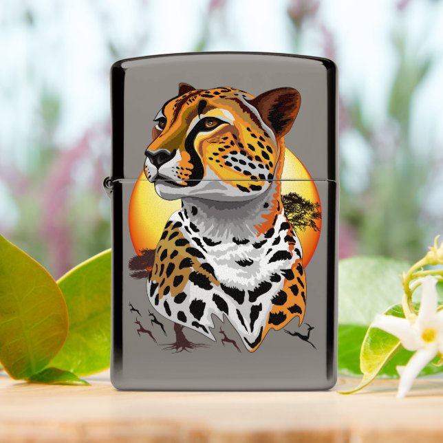 Cheetah African Feline Wild Animal Zippo Lighter (On Table)