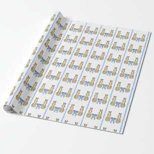 Cheetah and blue bows wrapping paper