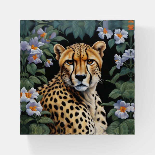 Cheetah and flowers paperweight (Front)