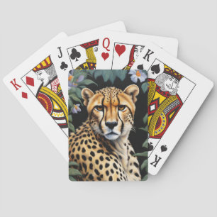 Cheetah and flowers poker cards