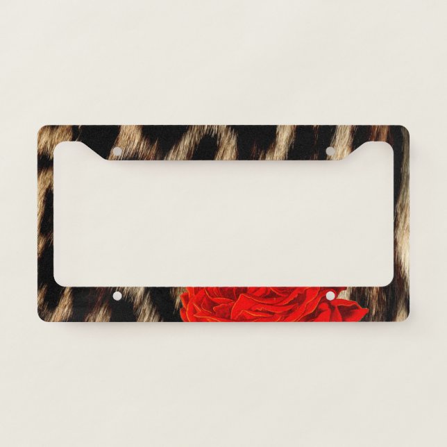 CHEETAH and RED ROSE License Plate Frame (Front)