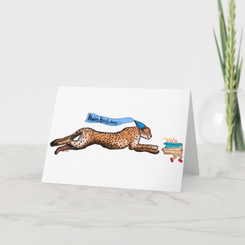 Cheetah And Runaway Cake Cartoon Birthday Card