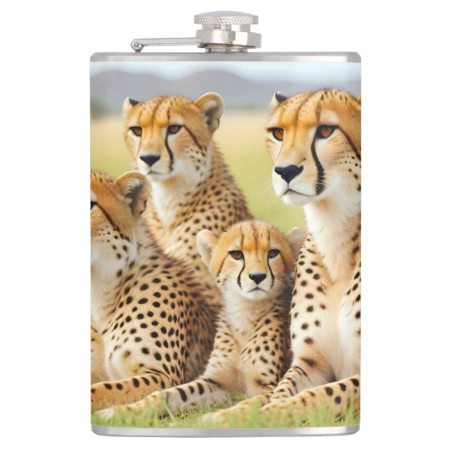 Cheetah Animal Nature Wildlife Affection Caring Flask (Front)