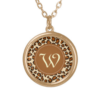Cheetah animal pattern with "W" monogram Gold Plated Necklace