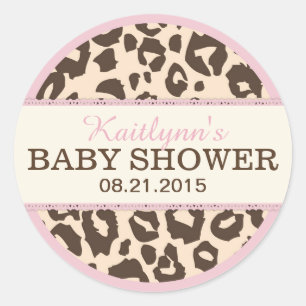 Cheetah Animal Print and Pink Baby Shower Label