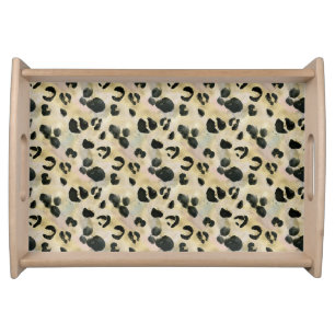 Cheetah Animal Print Black, Gold Serving Tray
