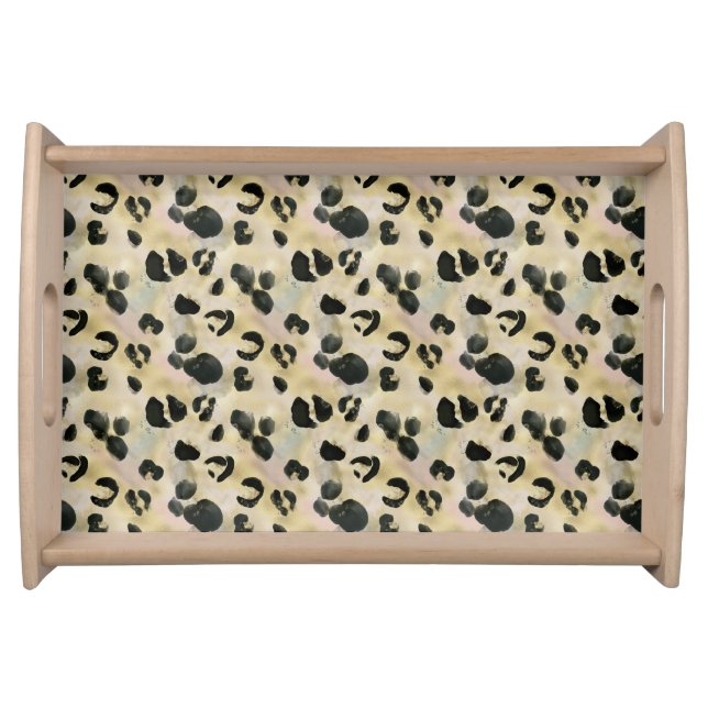 Cheetah Animal Print Black, Gold Serving Tray (Front)