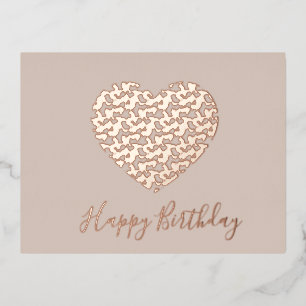 Cheetah Animal Print Heart Happy Birthday Blush Foil Holiday Postcard