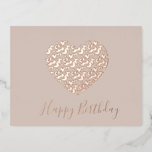 Cheetah Animal Print Heart Happy Birthday Blush Foil Holiday Postcard