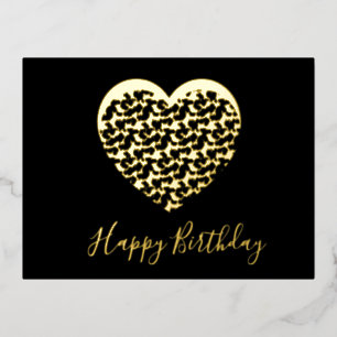 Cheetah Animal Print Heart Happy Birthday Foil Holiday Postcard
