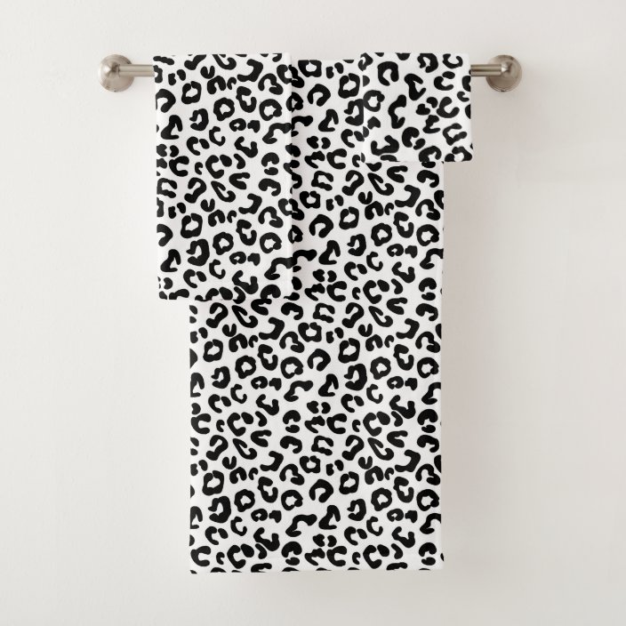 Cheetah Animal Print in Black and White Bath Towel Set
