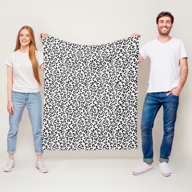 Cheetah Animal Print in Black and White Fleece Blanket (In Situ)