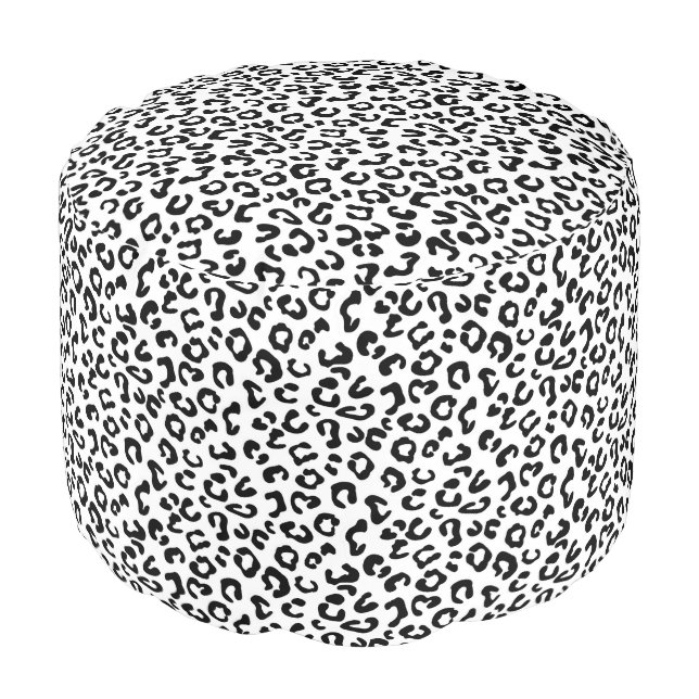 Cheetah Animal Print in Black and White Pouf (Angled Front)