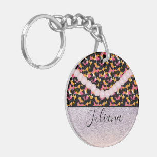 Cheetah Animal Print Pink Pearl Keychain