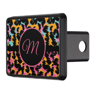 Cheetah Animal Print Pink Teal Monogram  Hitch Cover