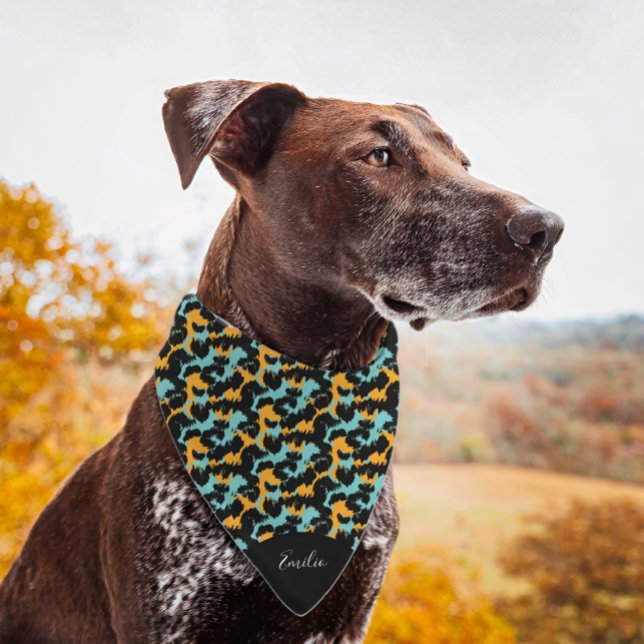 Cheetah Animal Print Teal Script Name Pet Bandana (Creator Uploaded)