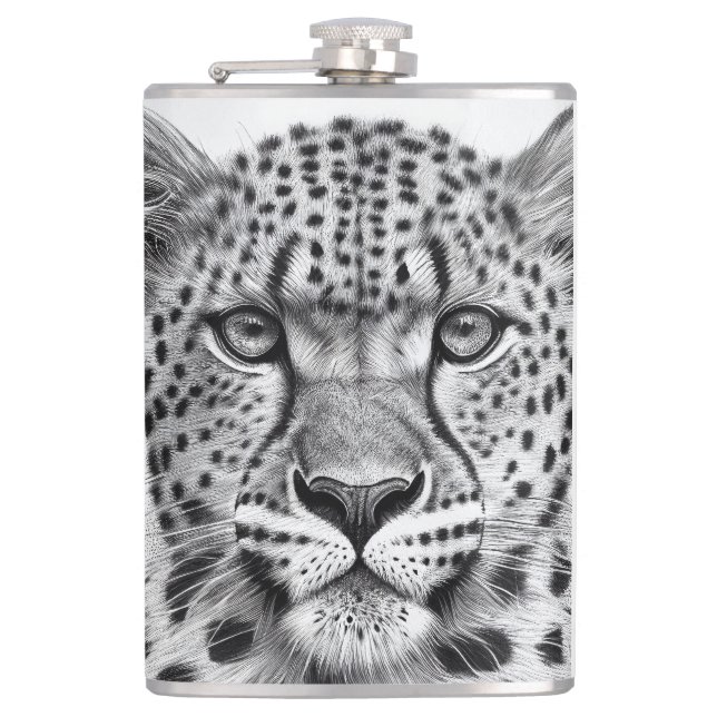 Cheetah Animal Wild Nature Illustration Line Epic  Flask (Front)