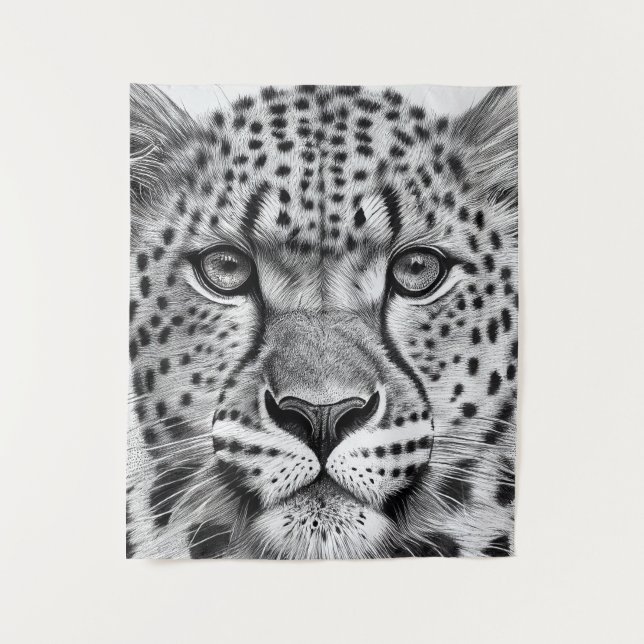 Cheetah Animal Wild Nature Illustration Line Epic  Tapestry (Front)