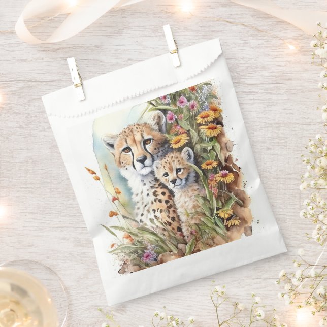 Cheetah Baby and Mom Favor Bag (Clipped)