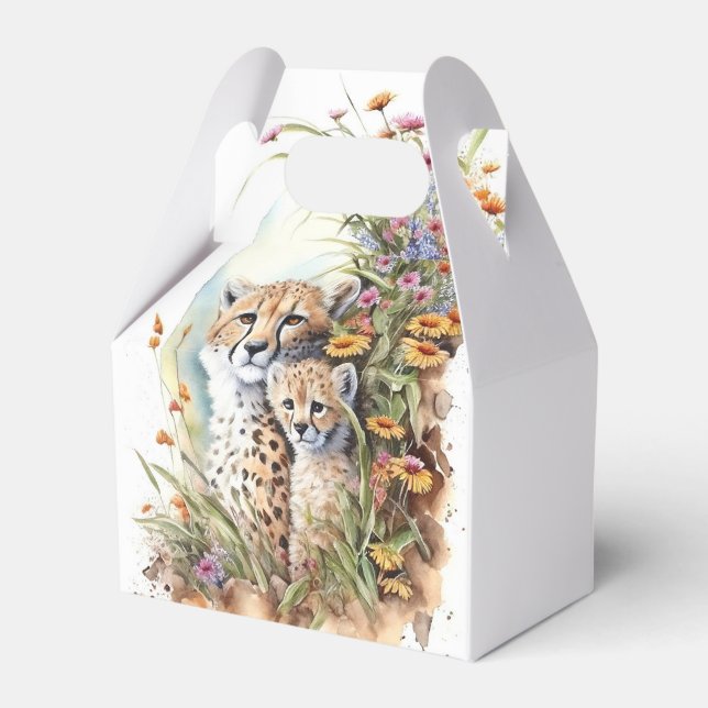 Cheetah Baby and Mom  Favor Boxes (Front Side)