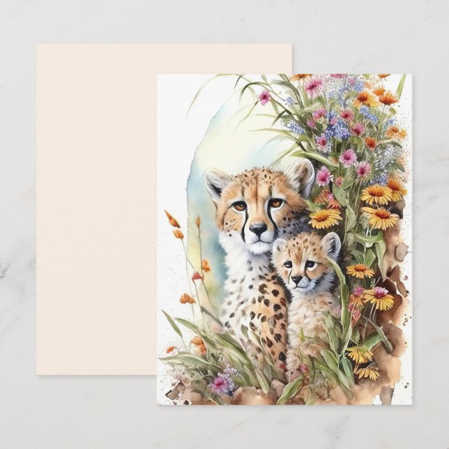  Cheetah Baby and Mom Flat Card (Front/Back)