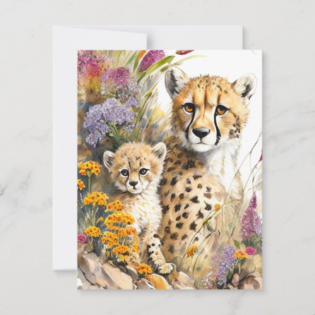  Cheetah Baby and Mom Flat Card (Front)