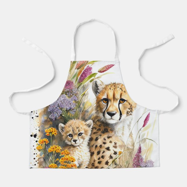 Cheetah Baby and Mom Kids Apron (Front)