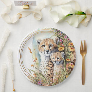 Cheetah Baby and Mom Paper Plates