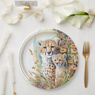 Cheetah Baby and Mom Paper Plates