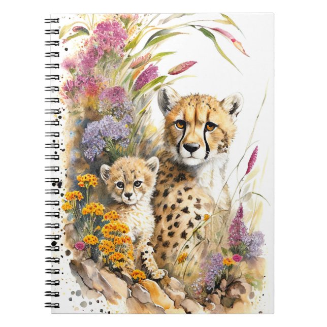  Cheetah Baby and Mom School Office Notebook Gift (Front)